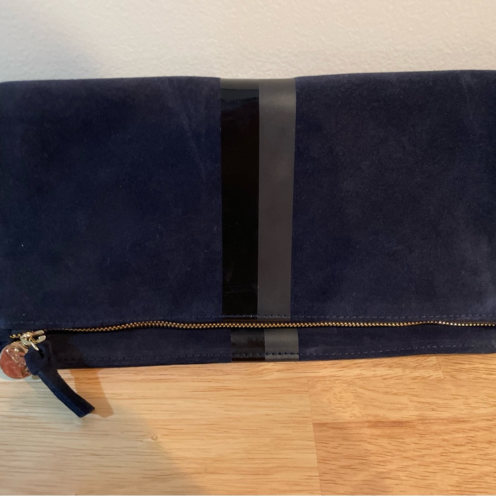 Clare V. Foldover Clutch in Navy Suede